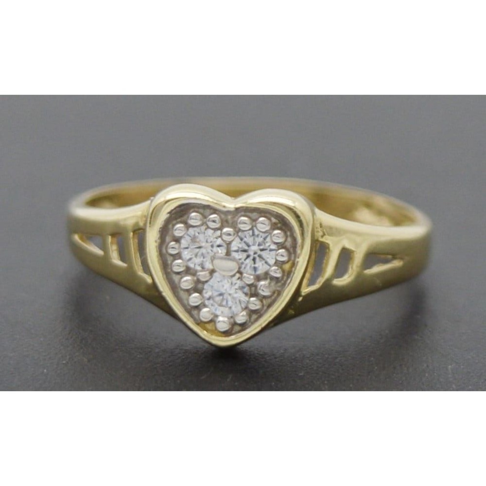 Real 10k Yellow Solid Gold Shiny Heart CZ Pinky Childrens Ring Size 4